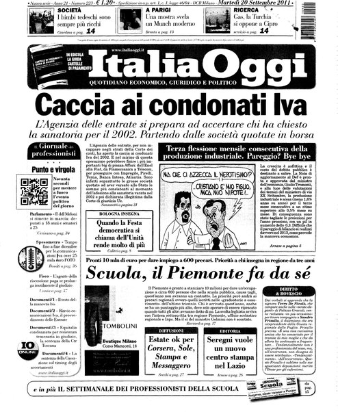 Italia oggi : quotidiano di economia finanza e politica